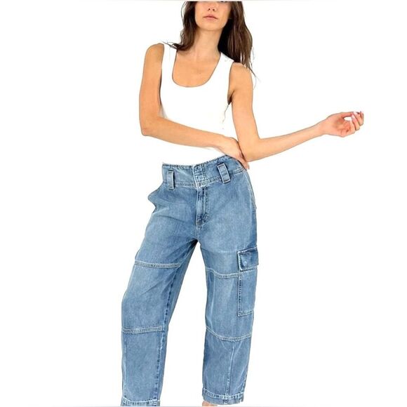 Anthropologie Etica Juni Relaxed Barrel Cargo in North Shore Jeans - Picture 1 of 14